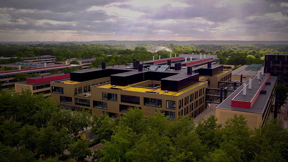 DTU sætter fokus på bæredygtighed. Dronebillede af DTU Lyngby campus.